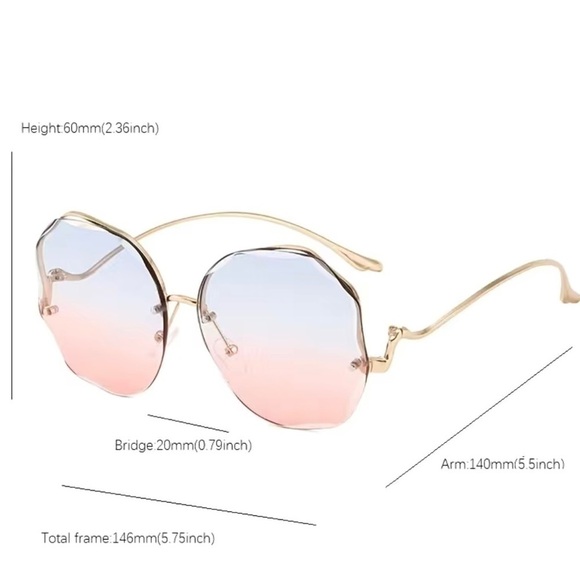 Hot! Blue & Pink Ombre Gold Rim Oversized Sunglasses - Picture 3 of 3